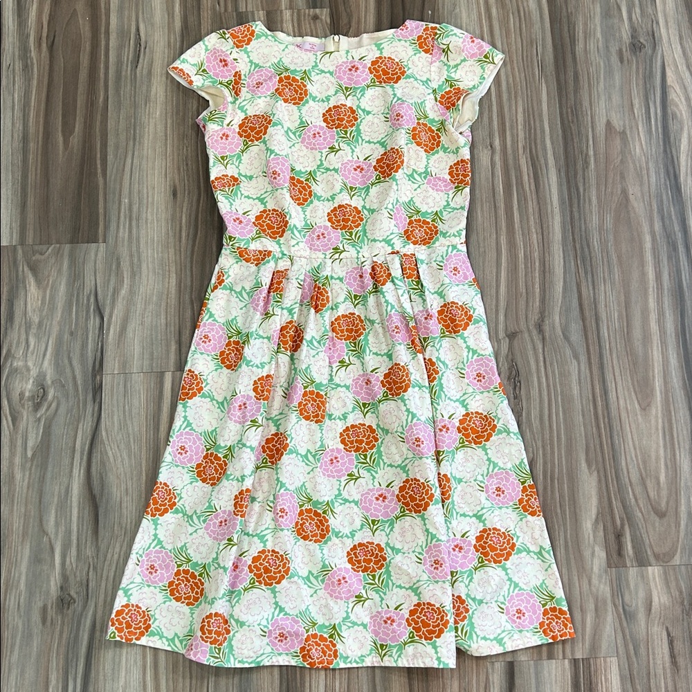 Vintage Floral Casual Dress - Pink, Orange, Green